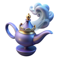 sumptuous unparalleled A djinn emerging from a magic lamp, swirling smoke and ethereal light, Arabian mythology art style png