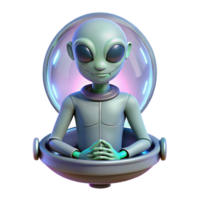 joyful spectacular A humanoid alien with iridescent skin, meditating in a zero gravity chamber, soft lighting, surreal style, gallery standard png