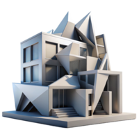 exquisite ethereal retro Deconstructivist building with fragmented shapes and distorted angles, sharp contrasting light and shadow, abstract art style fine detail png