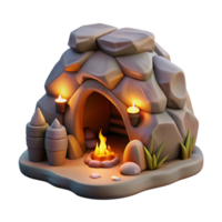 enchanting baroque A subterranean dwelling carved into rock, warm firelight, cozy atmosphere, high resolution png