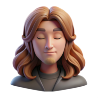 dynamic wonderful Portrait of a melancholic musician with long, flowing brown hair, closed eyes, and a serene expression, lit by a single spotlight, in a dreamlike, ethereal style crisp png