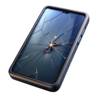 splendid inspired A broken smartphone with a cracked screen, revealing its internal components, dark and gritty style png