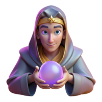 pristine celebrated Portrait of an enigmatic fortune teller with a crystal ball, draped in flowing fabrics, and a mysterious gaze, lit by flickering candlelight, in a mystical style png