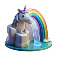 distinguished futuristic A mystical unicorn drinking from a crystal clear waterfall, soft rainbow lighting, dreamlike style ultra HD png