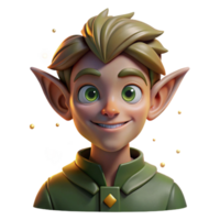 elegant whimsical organic Portrait of a mischievous elf with pointed ears and a playful smirk, surrounded by glowing fireflies. Enchanted forest lighting. Fantasy art style flawless png