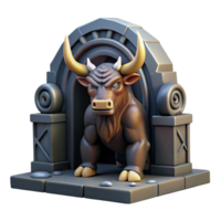 striking dramatic minimalist A fearsome minotaur guarding a labyrinth entrance, dark and imposing, realistic style precision png