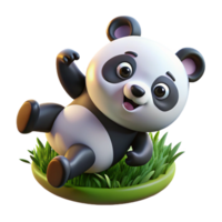 enchanting dramatic contemporary A playful panda cub tumbling down a grassy hill, bright, cheerful lighting, cartoon illustration style expertly shot png