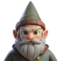 whimsical captivating Portrait of a grumpy gnome with a long beard and a pointed hat, dim forest lighting, fantasy art style elite png