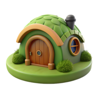 calm fascinating A hobbit hole built into a hillside, round green door, moss covered roof, charming, whimsical, storybook illustration, genuine png