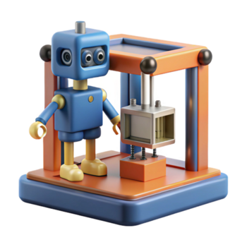 lugn nostalgisk renässans en 3d skrivare skapande en miniatyr- robot, invecklad detaljer och skiktad konstruktion, studio belysning, realistisk stil hög upplösning png