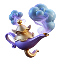 wonderful retro A djinn emerging from a magic lamp, swirling smoke and ethereal light, Arabian mythology art style handcrafted png