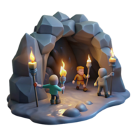 acclaimed modern A group of adventurers exploring a dark and mysterious cave, flickering torchlight, adventurous and gritty style premium png