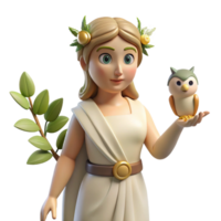 harmonious magnificent A wise Athena holding an owl, olive branch, soft lighting, classical style 8K png