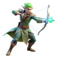 spectacular baroque A graceful elf warrior wielding a glowing bow and arrow, soft forest lighting, elegant and dynamic style handcrafted png