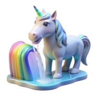 glorious rare A mystical unicorn drinking from a crystal clear waterfall, soft rainbow lighting, dreamlike style png