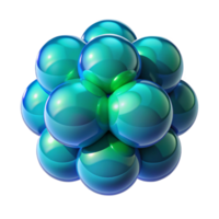memorable organic Interlocking, translucent orbs of varying sizes, in a gradient from emerald green to sapphire blue, lit by a single, focused spotlight, in a minimalist style professional png