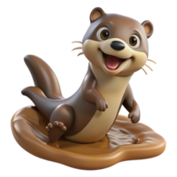 gorgeous standout A playful otter sliding down a muddy bank, humorous expression, cartoon style png