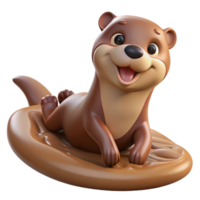radiant exceptional A playful otter sliding down a muddy bank, humorous expression, cartoon style png