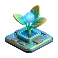 calm immaculate A bioluminescent plant growing on a circuit board, emitting a soft, ethereal glow, in a surreal, biopunk style flawless png