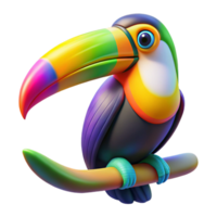 notable vintage A colorful toucan perched on a branch, vibrant tropical lighting, rendered in a stylized, graphic design style studio quality png