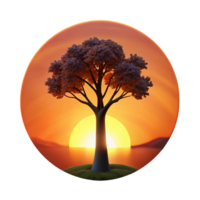 passionate captivating A lone tree silhouetted against a fiery sunset, dramatic lighting, stark contrast, minimalist style high quality png