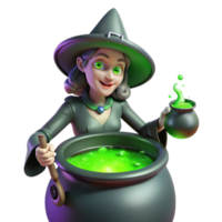 celebrated victorian A mysterious witch brewing a potion in her cauldron, green glowing light, dark fantasy art style museum quality png