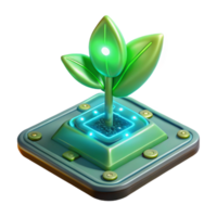 wonderful retro A bioluminescent plant growing out of a circuit board, illuminated by its own soft, green light, biopunk style expertly shot png