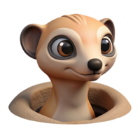 wonderful dramatic coastal A curious meerkat peering out from its burrow, desert landscape, Pixar animation style artisan png