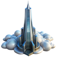 standout industrial A futuristic skyscraper piercing the clouds, sleek metallic design, bright sunlight, high angle perspective, sense of height and ambition 8K png