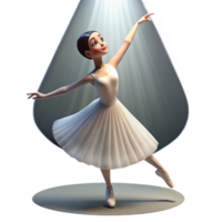 impressive reflective art deco Portrait of a graceful ballerina with flowing white tulle and pointe shoes, her expression serene and focused, lit by a single spotlight original png