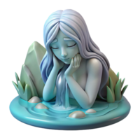 nostalgic alluring A melancholic water nymph weeping by a crystal clear stream, soft, ethereal lighting, fantasy art professional png