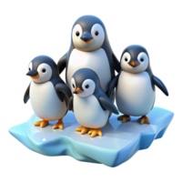 celebrated surreal A group of penguins waddling across the ice, bright, cold lighting, depicted in a humorous, cartoonish style flawless png
