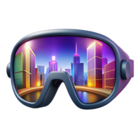 dynamic glorious A pair of augmented reality glasses displaying a vibrant heads up display, reflections of a bustling city street visible in the lenses, hyperrealistic style luxury png