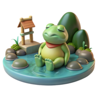 mysterious hypnotic A serene kappa relaxing by a river, soft, dappled sunlight, Japanese painting style authentic png