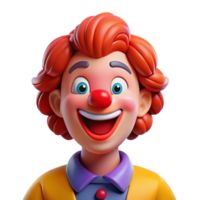 sumptuous distinctive Portrait of a cheerful clown with brightly colored makeup, a big red nose, and a wide smile, lit by bright circus lights, in a whimsical style png