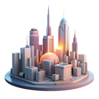 acclaimed contemporary A futuristic cityscape at dawn, soft lighting, skyscrapers reaching into the sky, futuristic architecture style precision png