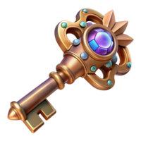 extraordinary elegant A detailed illustration of a steampunk key, with intricate carvings, glowing crystals, and a complex locking mechanism. Studio lighting with a highly polished finish premium png