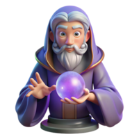 elegant modern A wise old oracle gazing into a crystal ball filled with swirling mist, illuminated by candlelight. Fantasy art style sharp png