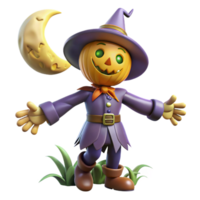 inspired artistic A whimsical scarecrow come to life, moonlight, spooky and playful, digital art detailed png