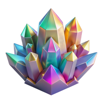 dazzling melancholic coastal A cluster of crystalline structures, refracting light in a spectrum of colors, with a sharp, geometric aesthetic studio quality png
