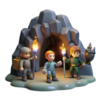 memorable organic A group of adventurers exploring a dark and mysterious cave, flickering torchlight, in a classic dungeon crawler style high resolution png