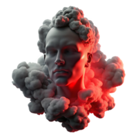 calm picturesque A dense cloud of smoke swirling in the shape of a human face, backlit by a dramatic red light, chiaroscuro style impeccable png