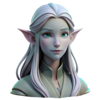 pristine creative Portrait of a delicate elf with long, flowing hair, pointed ears, and a serene expression, lit by moonlight filtering through trees, in a ethereal style impeccable png