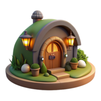 extraordinary inspired A cozy, hobbit hole style home built into a hillside, warm and inviting lighting, whimsical and charming style png