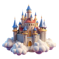 playful magnificent A majestic castle floating in the clouds, soft sunlight, dreamlike and romantic style original png