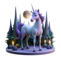 wonderful memorable A mystical, unicorn with a glowing horn standing in a moonlit forest, ethereal lighting, fantasy art style png