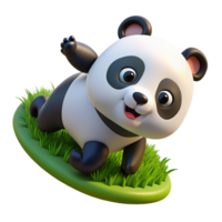 serene timeless A playful panda cub tumbling down a grassy slope, bright daylight, cartoon style png
