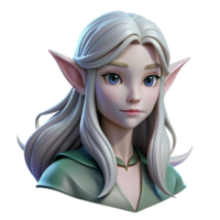 wonderful bohemian Portrait of a delicate elf with long, flowing hair, pointed ears, and a serene expression, lit by moonlight filtering through trees, in a ethereal style detailed png
