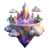 spectacular signature A floating island with crystal castles and waterfalls cascading into the clouds, vibrant sunset lighting, dreamlike style png