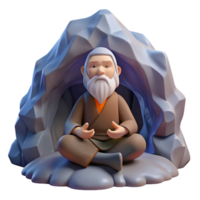elegant harmonious futuristic A wise old hermit meditating in a mountain cave, soft light, serene and contemplative, fantasy art ultra HD png